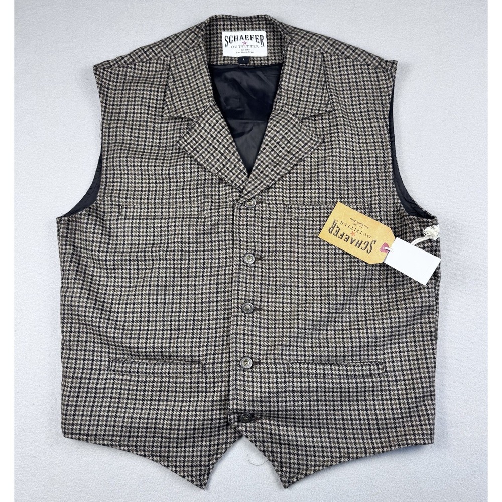 NWT Schaefer Outfitter Wool Blend Vest Men L Houndstooth Laramine Texas Western